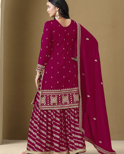 magenta art silk readymade embroidered sarara kameez