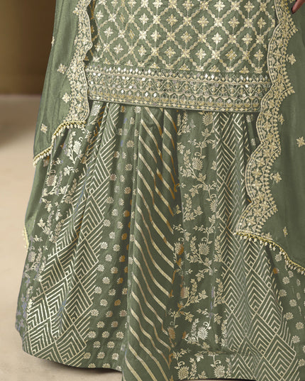 sage green art silk embroidered readymade lehenga kameez