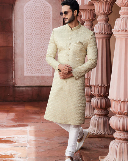 Beige Art Silk Designer Sherwani