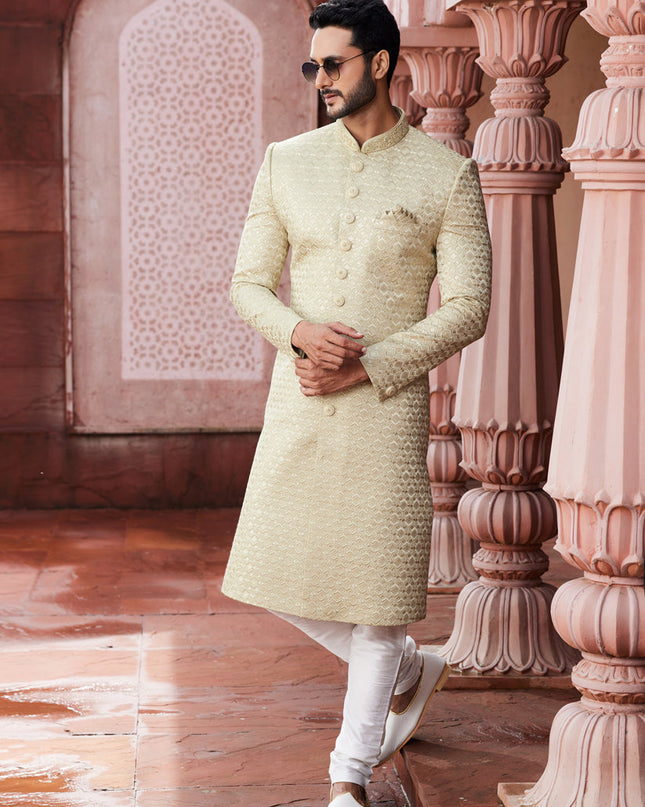 Beige Art Silk Designer Sherwani