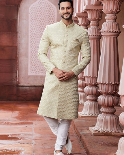 Beige Art Silk Designer Sherwani
