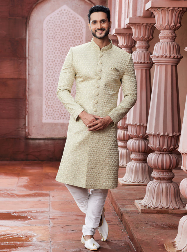 Beige Art Silk Designer Sherwani
