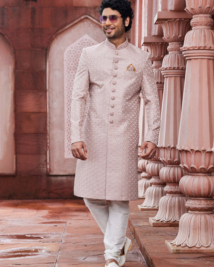 Blush Pink Art Silk Designer Sherwani