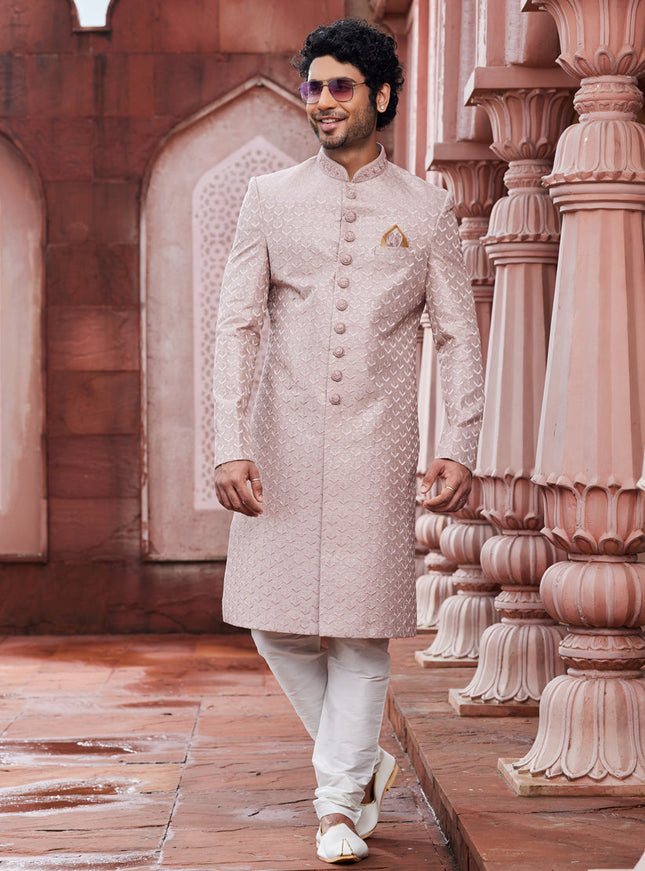 Blush Pink Art Silk Designer Sherwani