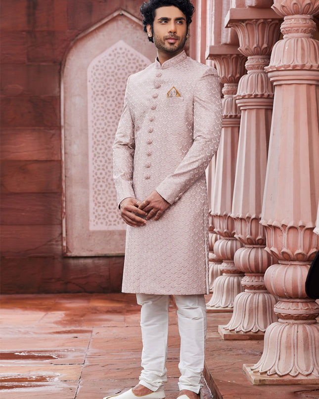 Blush Pink Art Silk Designer Sherwani
