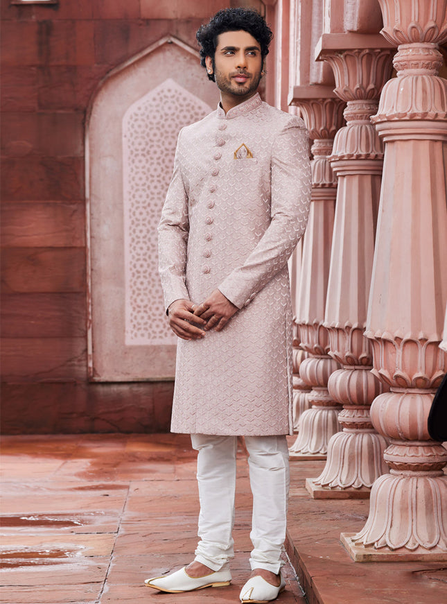 Blush Pink Art Silk Designer Sherwani