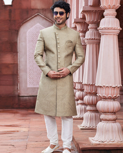 Beige Art Silk Designer Sherwani