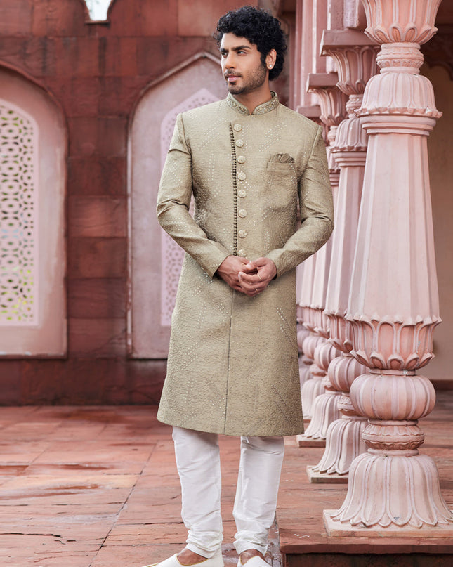 Beige Art Silk Designer Sherwani