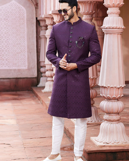 Purple Art Silk Designer Sherwani