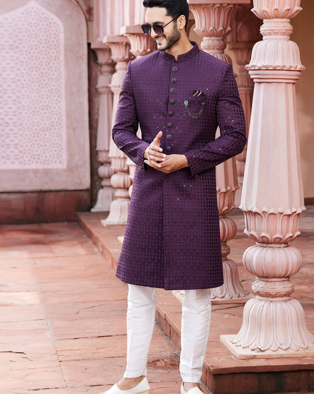 Purple Art Silk Designer Sherwani