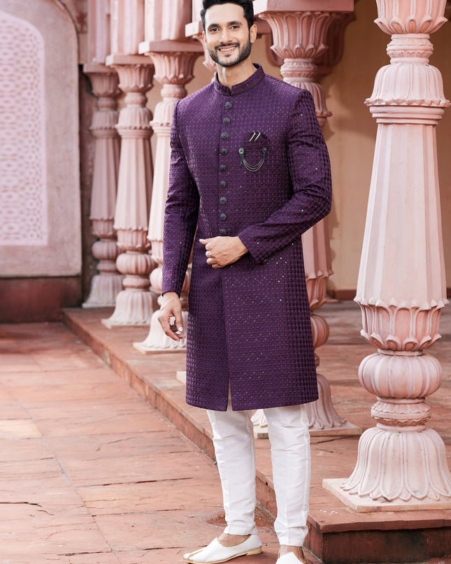 Purple Art Silk Designer Sherwani