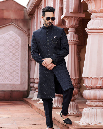 Black Art Silk Designer Sherwani
