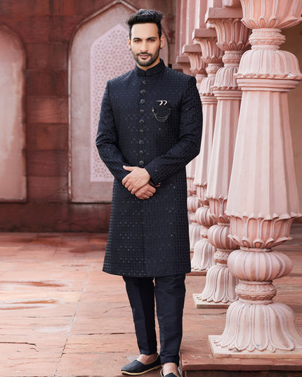 Black Art Silk Designer Sherwani