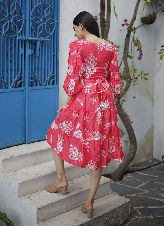 Coral Red Pure Muslin Digital Printed Kurti