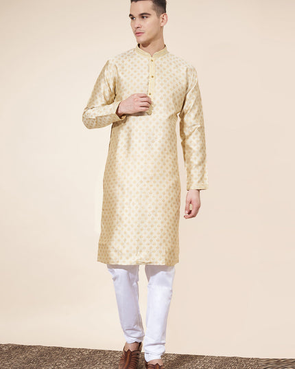 Cream Jacquard Mens Kurta Pajama Set