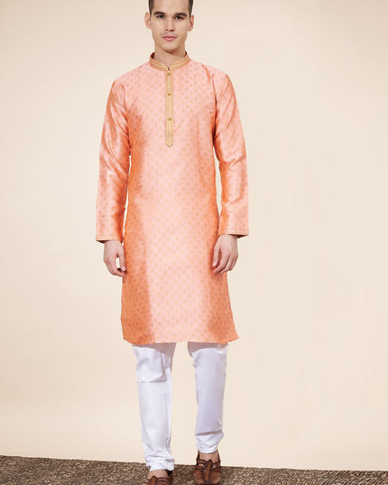 Blush Peach Jacquard Mens Kurta Pajama Set