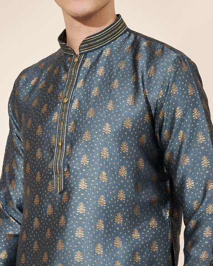 Slate Grey Jacquard Mens Kurta Pajama Set