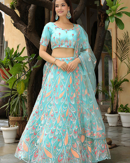 Marvelous Sky Blue Heavy Lehenga Choli Set for Festival