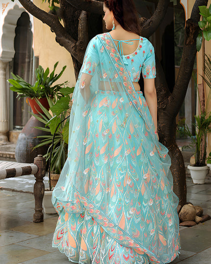 Marvelous Sky Blue Heavy Lehenga Choli Set for Festival