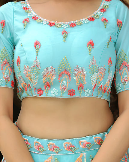Marvelous Sky Blue Heavy Lehenga Choli Set for Festival