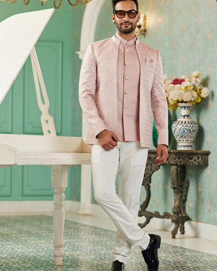 Blush Pink Art Silk 3 Pcs Jodhpuri Suit