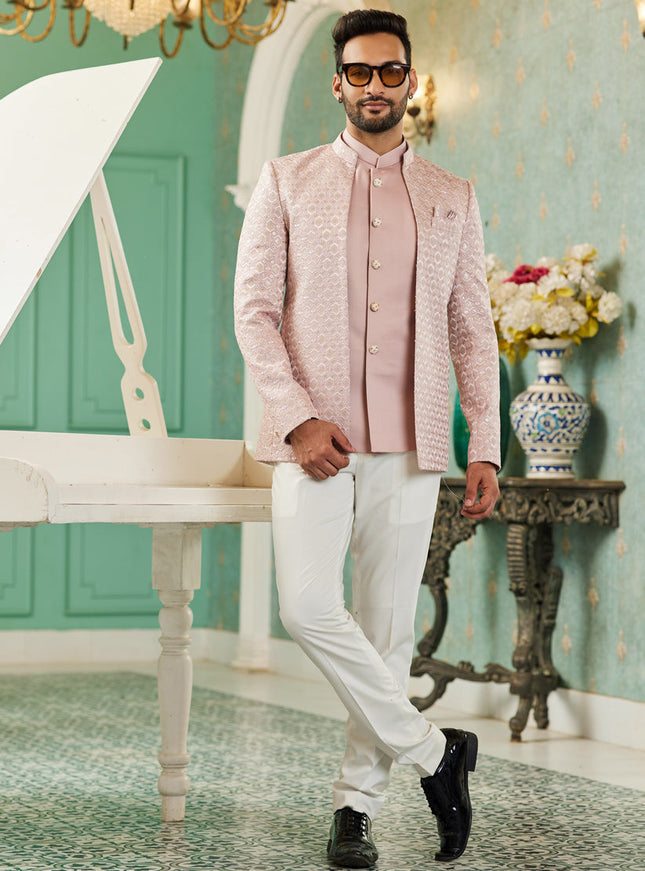Blush Pink Art Silk 3 Pcs Jodhpuri Suit