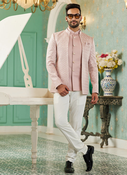 Blush Pink Art Silk 3 Pcs Jodhpuri Suit