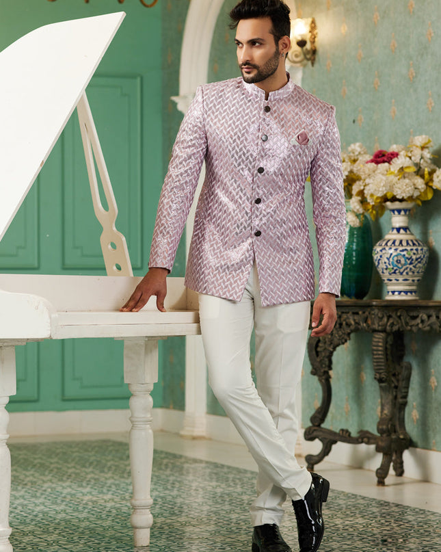 Onion Pink Art Silk Jodhpuri Suit