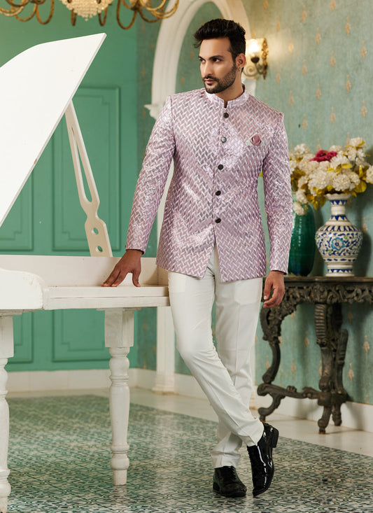Onion Pink Art Silk Jodhpuri Suit