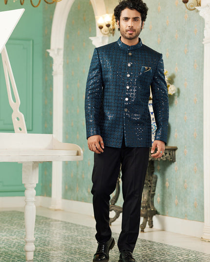 Teal Green Art Silk Jodhpuri Suit