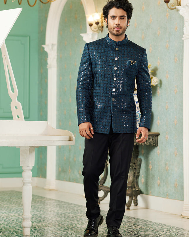Teal Green Art Silk Jodhpuri Suit