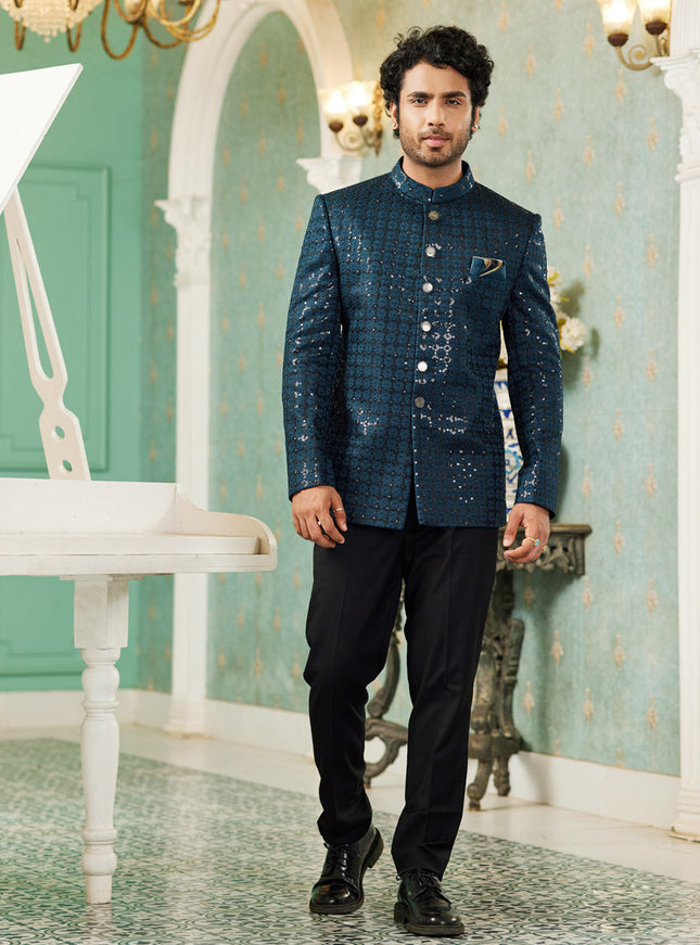 Teal Green Art Silk Jodhpuri Suit