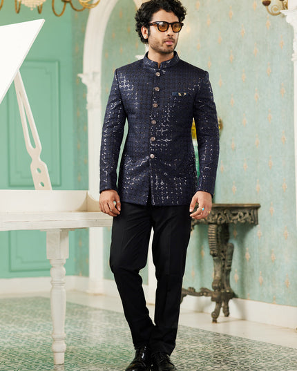 Midnight Blue Art Silk Jodhpuri Suit