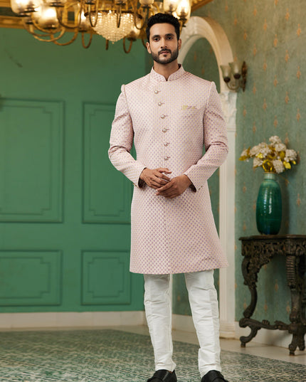 Blush Pink Jacquard Silk Indo Western Outfit