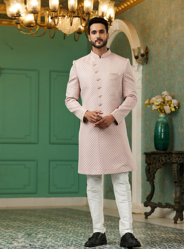Blush Pink Jacquard Silk Indo Western Outfit