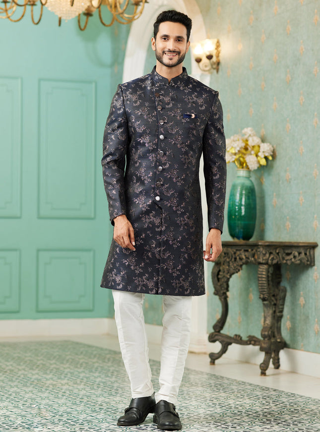 Black Jacquard Silk Indo Western Outfit