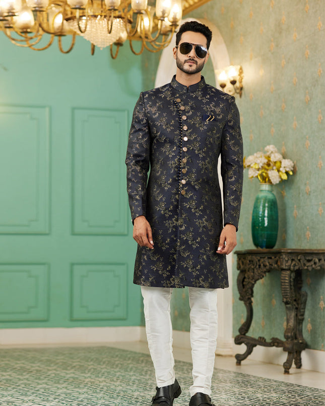 Black Jacquard Silk Indo Western Outfit