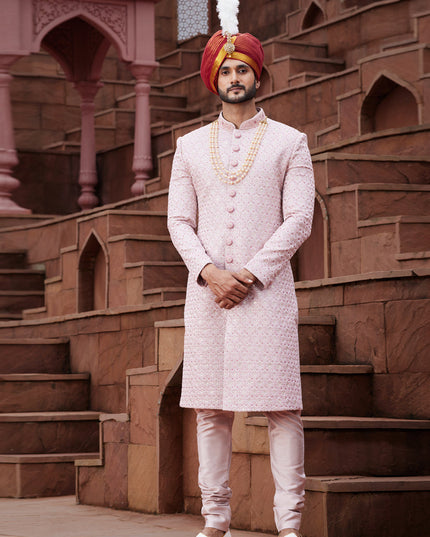 Pink Art Silk Designer Sherwani