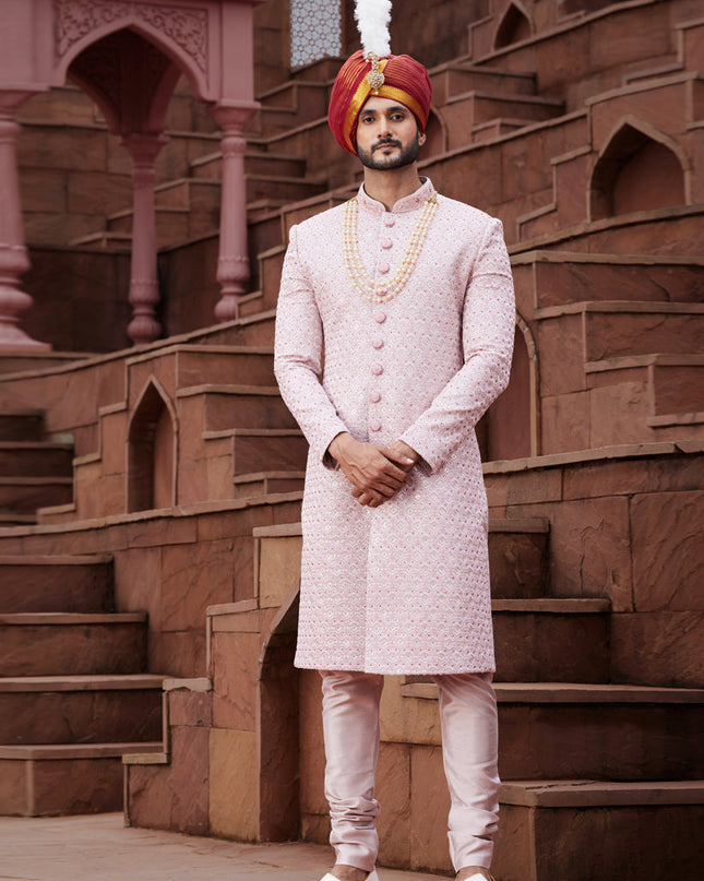 Pink Art Silk Designer Sherwani