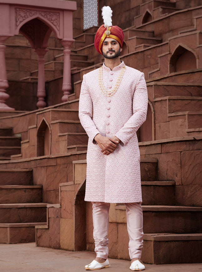 Pink Art Silk Designer Sherwani
