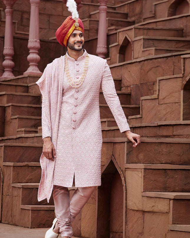 Pink Art Silk Designer Sherwani