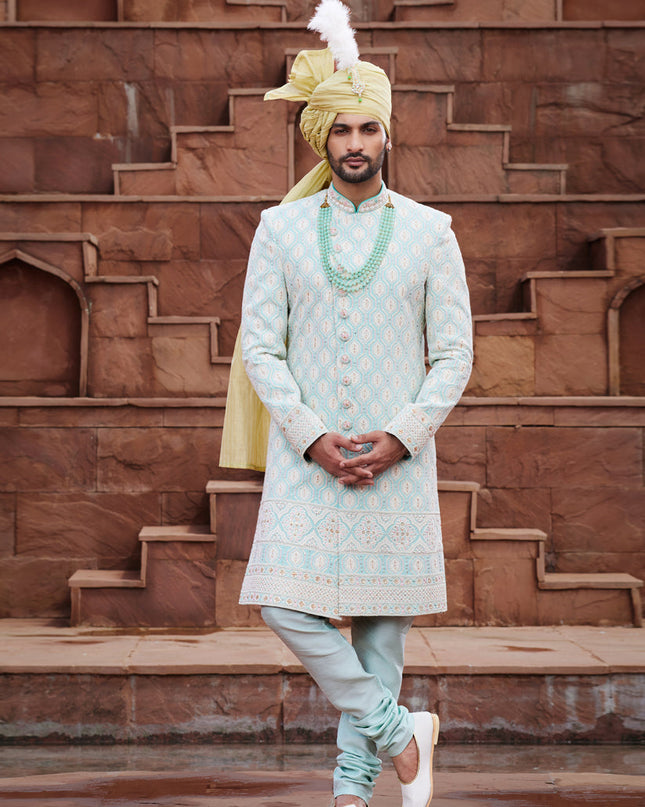 Pista Green Georgette Designer Sherwani