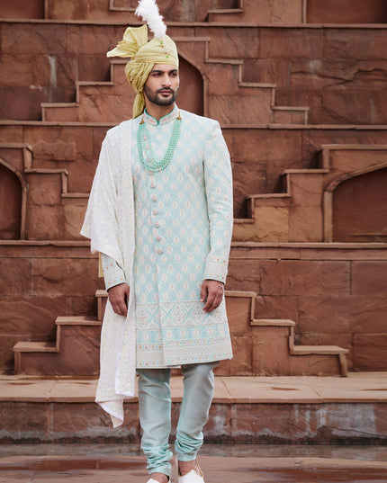 Pista Green Georgette Designer Sherwani