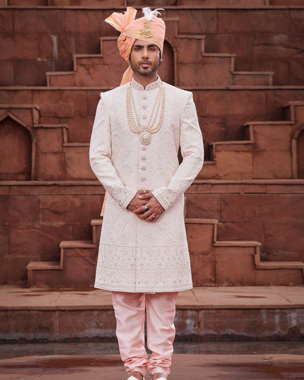 Peach Georgette Designer Sherwani
