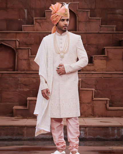 Peach Georgette Designer Sherwani