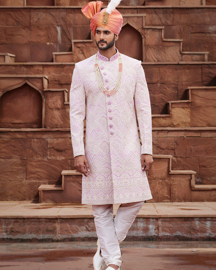 Cream Georgette Designer Sherwani