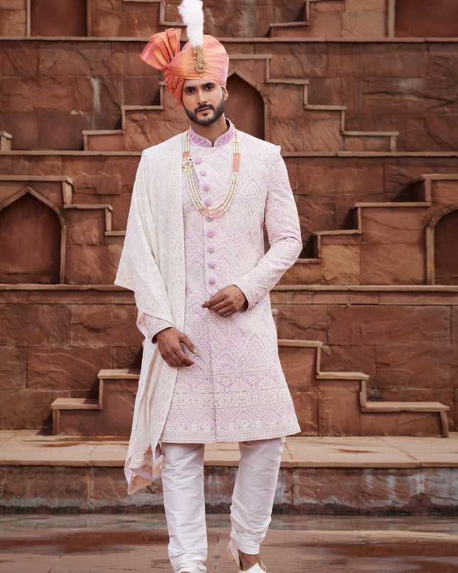 Cream Georgette Designer Sherwani