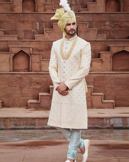 Beige Art Silk Designer Sherwani