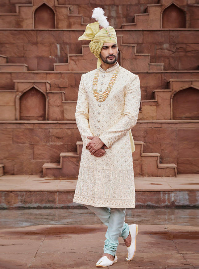 Beige Art Silk Designer Sherwani