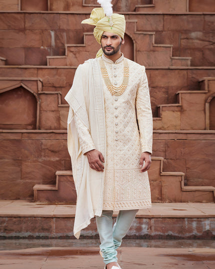Beige Art Silk Designer Sherwani